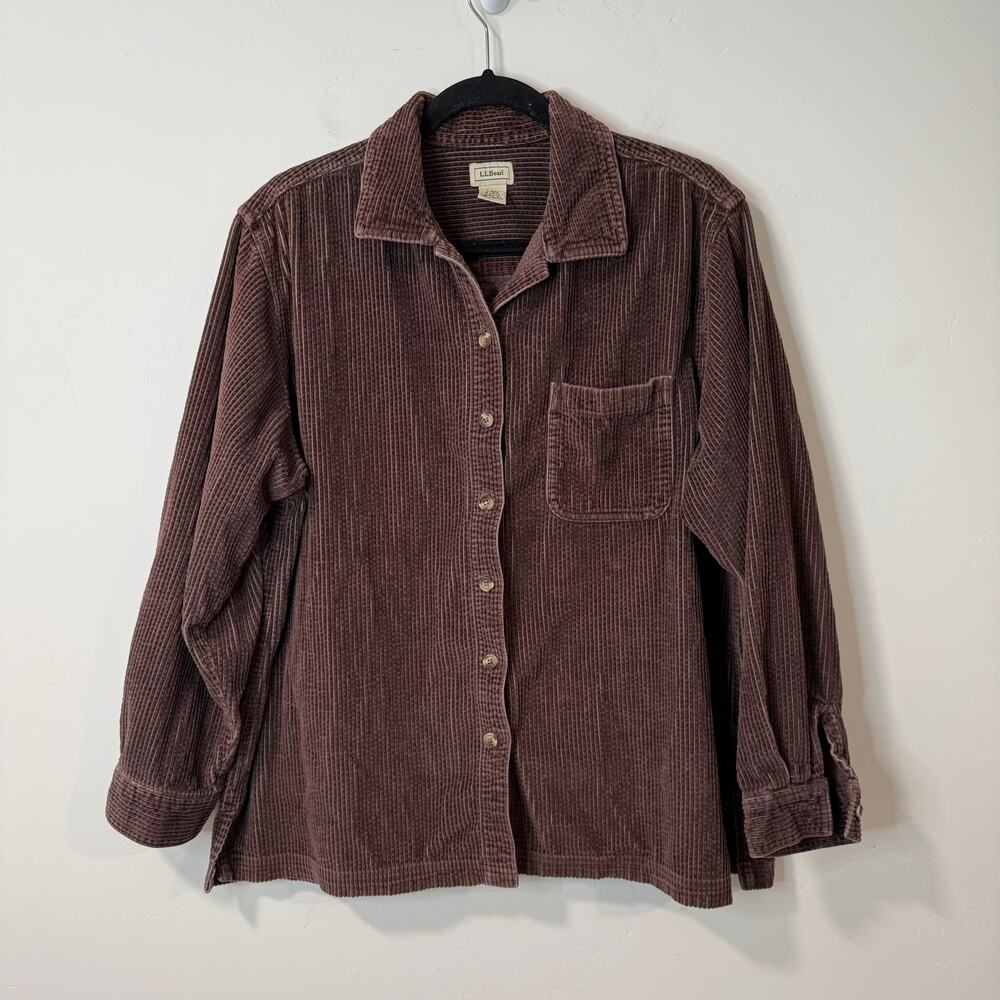 L.L. Bean Women's Comfort Corduroy Relaxed Shirt Brown Shacket Casual Large
